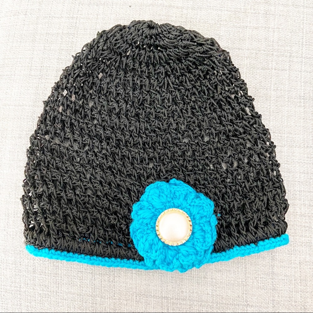 Cute little open weave crocheted beanie hat